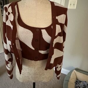La Hearts Brown and Cream Cardigan Sweater